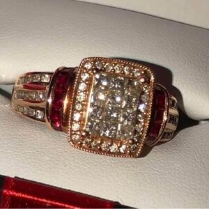 Elegant Gold and Red  ruby and Diamond Ring